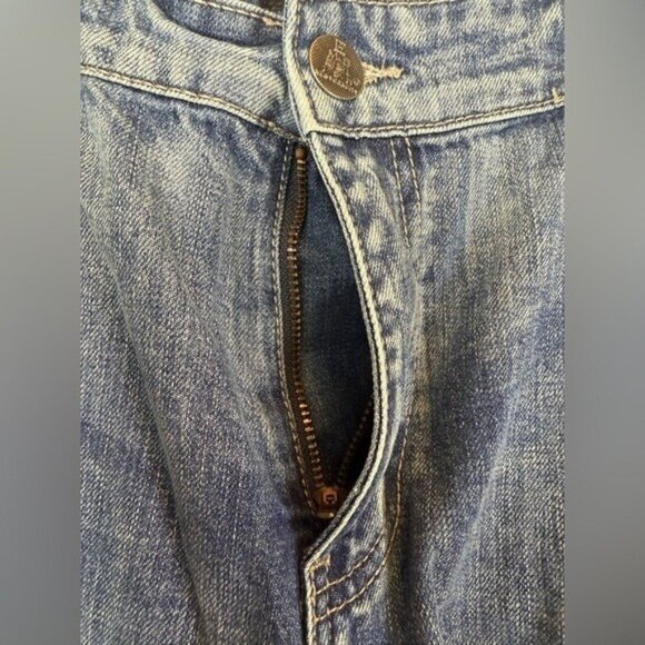 EMBELLISH Turkish Biker Denim Blue Wash Jeans Distressed Basket Weave Sz 38X34 - Picture 7 of 12